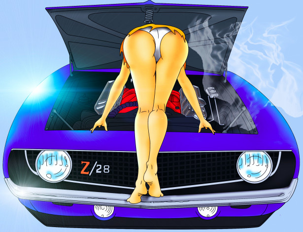 Обои картинки фото рисованное, люди, фон, девушка, автомобиль