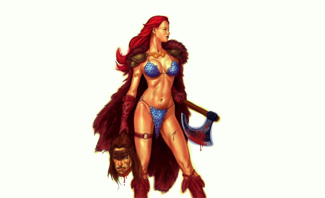 Обои картинки фото рисованное, комиксы, голова, униформа, топор, фон, девушка