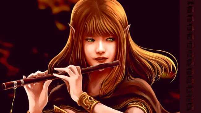 Обои картинки фото календари, фэнтези, девушка, флейта