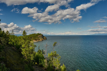 Картинка байкал природа реки озера озеро облака небо берег деревья