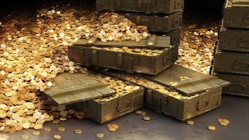 Картинка разное золото +купюры +монеты ящики золотые монеты