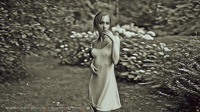 Обои картинки фото календари, компьютерный дизайн, растение, природа, взгляд, девушка