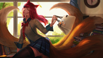 Картинка видео+игры league+of+legends ари галстук кофта юбка сумка книги окно