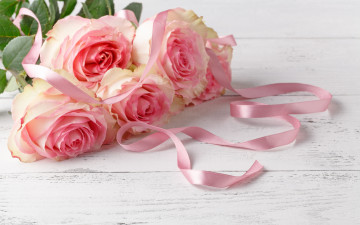 Картинка цветы розы букет лента