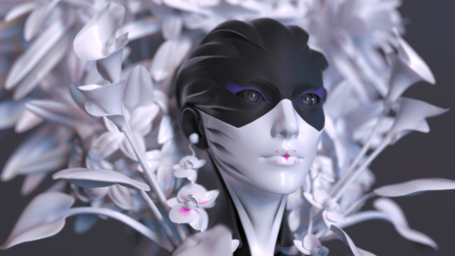 Обои картинки фото 3д графика, существа , creatures, девушка, фон, существо, цветы