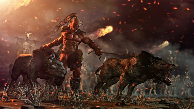 Обои картинки фото 3д графика, существа , creatures, орк, фон, существа