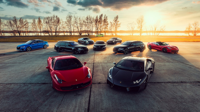 Обои картинки фото автомобили, разные вместе, lamborghini, audi, ferrari, corvette