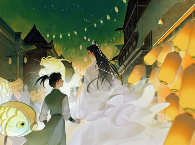 Обои картинки фото рисованное, кино,  мультфильмы, учитель, ученик, фонари, улица, город, люди