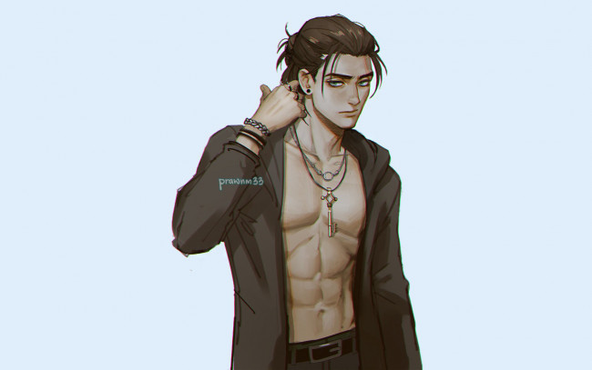 Обои картинки фото рисованное, люди, парень, торс, кофта, украшения