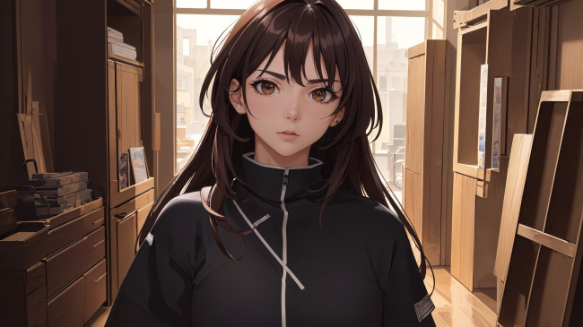 Обои картинки фото аниме, unknown,  другое , нейросети, графика, нейроарт, ai, art, нейронные, сети, рисунки, нейро, искусство, красивая, девушка, в, комнате