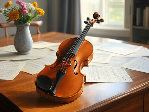 обоя музыка, -музыкальные инструменты, скрипка