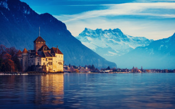 Картинка chateau+de+chillon switzerland города шильонский+замок+ швейцария chateau de chillon