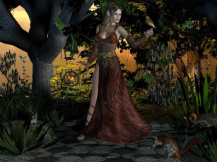 Картинка 3д графика elves эльфы деревья птица эльфиека