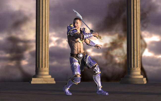 Обои картинки фото 3д, графика, fantasy, фантазия, колоны, воин