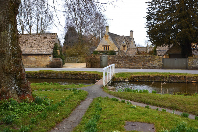 Обои картинки фото деревня, на, slaughter, англия, города, улицы, площади, набережные, дома, река