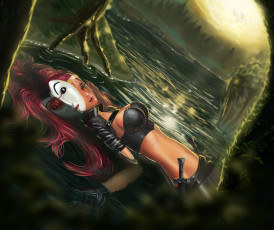 Картинка league+of+legends фэнтези девушки вода лес league of legends маска взгляд katarina девушка