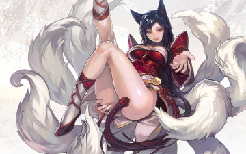 Картинка league+of+legends фэнтези существа девушка уши хвосты ahri league of legends