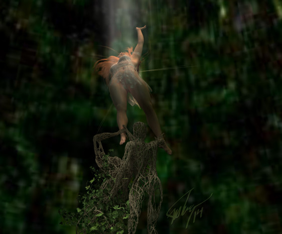 Обои картинки фото 3д графика, фантазия , fantasy, луч, существо, эльфийка