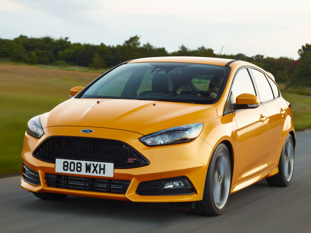 Обои картинки фото автомобили, ford, st, focus, желтый, 2014г