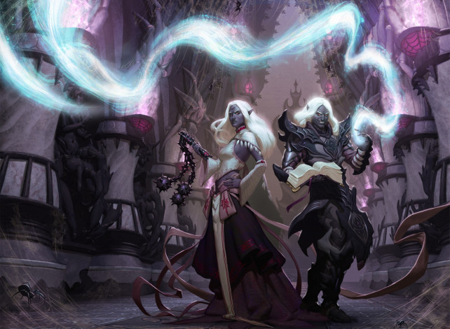 Обои картинки фото фэнтези, эльфы, магия, девушка, парень, арт, книга, оружие