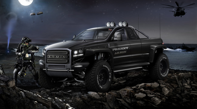 Обои картинки фото jeep cherokee, автомобили, виртуальный тюнинг, десант, вертолёт, чёрный, jeep, cherokee, море