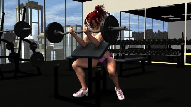 Обои картинки фото 3д графика, люди , people, штанга, девушка