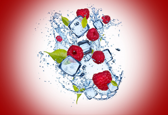 Обои картинки фото еда, малина, water, ice, cherry, background, raspberry, капли, вода, лед, вишневый, фон, dro