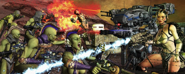 Картинка 3д+графика фантазия+ fantasy девушка взгляд фон оружие халки