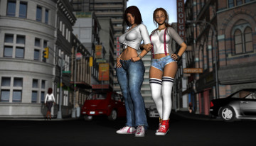 Картинка 3д+графика люди+ people фон взгляд улица девушки