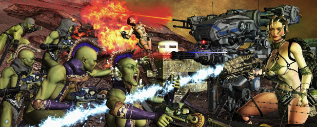 Обои картинки фото 3д графика, фантазия , fantasy, девушка, взгляд, фон, оружие, халки