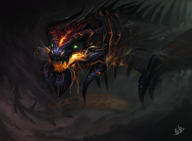 Обои картинки фото фэнтези, драконы, огонь, небо, by, tehchan, дым, дракон