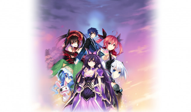 Обои картинки фото аниме, date a live, взгляд, фон, девушки