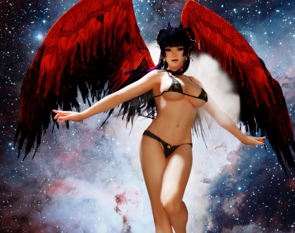 Обои картинки фото 3д графика, существа , creatures, девушка, взгляд, фон