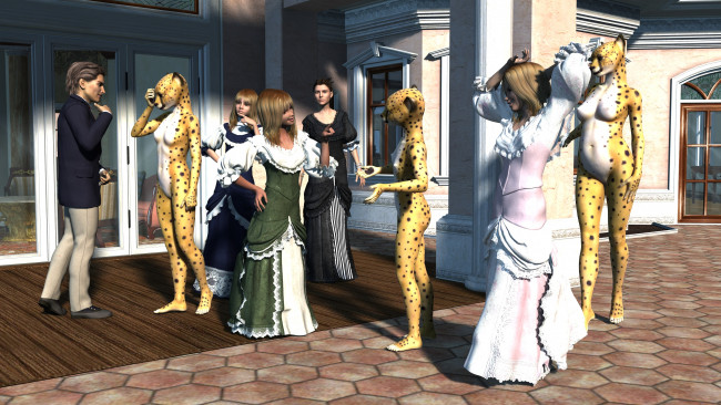 Обои картинки фото 3д графика, существа , creatures, девушки, фон, взгляд