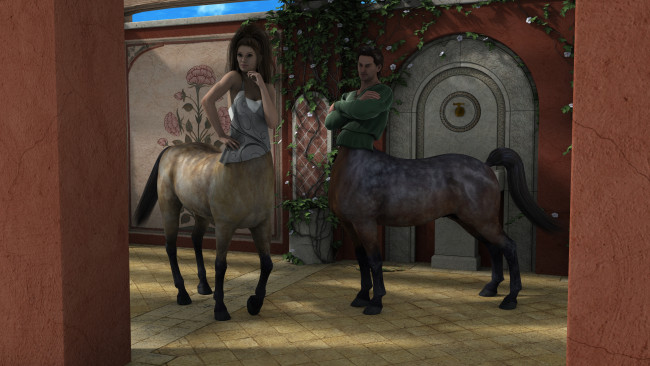 Обои картинки фото 3д графика, существа , creatures, взгляд, кентавр, фон, девушка