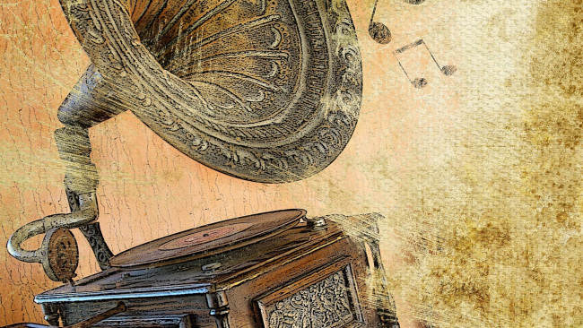 Обои картинки фото музыка, -рисованные,  графика, граммофон