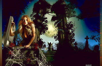 Картинка календари фэнтези девушка calendar 2019 женщина кладбище гроб крест цветы