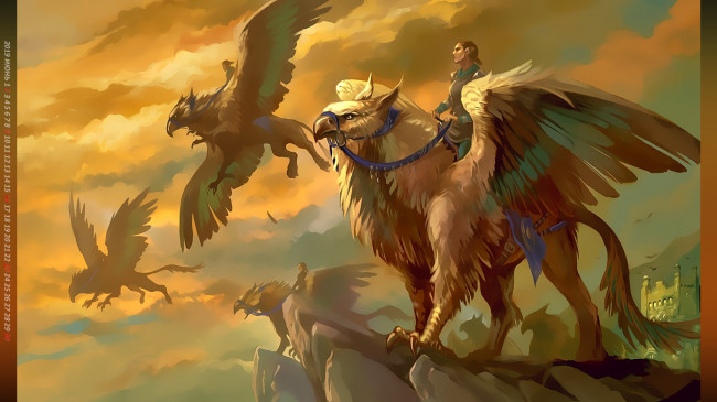 Обои картинки фото календари, фэнтези, 2019, calendar, полет, крылья, наездник, существо