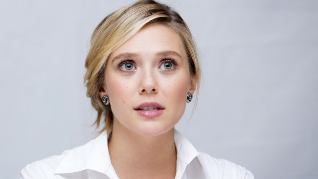 Обои картинки фото девушки, elizabeth olsen, рубашка, блондинка, лицо