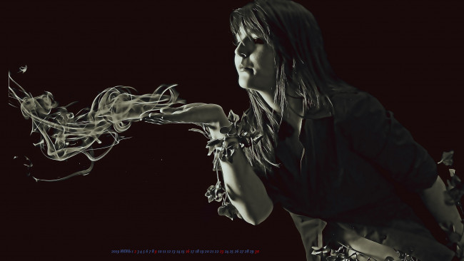 Обои картинки фото календари, компьютерный дизайн, 2019, calendar, женщина, дым, магия, девушка
