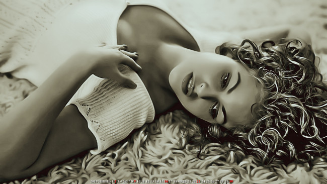 Обои картинки фото календари, компьютерный дизайн, 2019, calendar, девушка, лежать, женщина