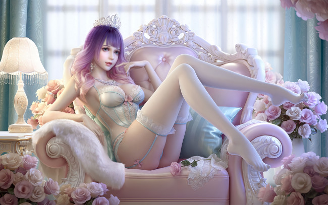 Обои картинки фото девушка в белом белье, рисованное, люди, девушка, красивая, супер, секси, няша, нежная, классная, модница, лапочка, мадам