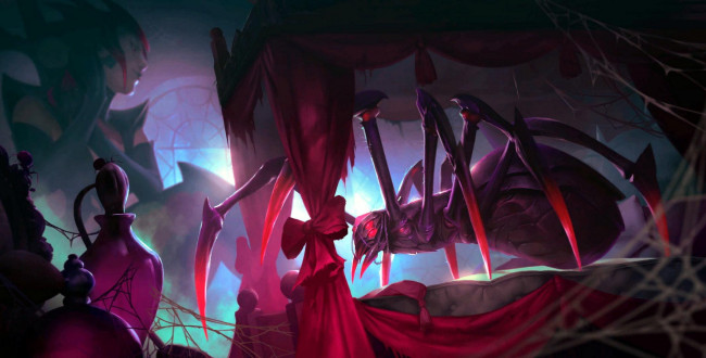 Обои картинки фото видео игры, league of legends, elise, паук, кровать