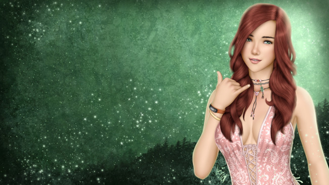 Обои картинки фото рисованное, люди, девушка, фон, взгляд, улыбка