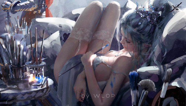 Обои картинки фото фэнтези, _ghost blade ,  призрачный клинок, девушка, кисти, диван