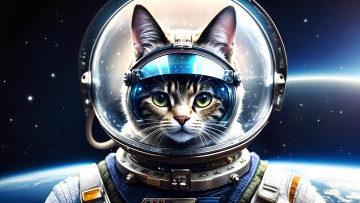 Картинка фэнтези существа нейросети графика нейроарт ai art нейронные сети рисунки нейро искусство кот космонавт