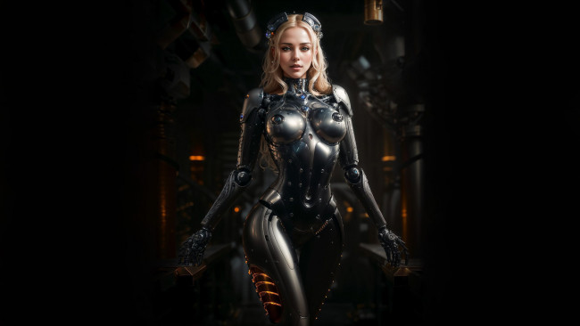 Обои картинки фото фэнтези, роботы,  киборги,  механизмы, нейросети, графика, нейроарт, ai, art, нейронные, сети, рисунки, нейро, искусство, девушка, киборг