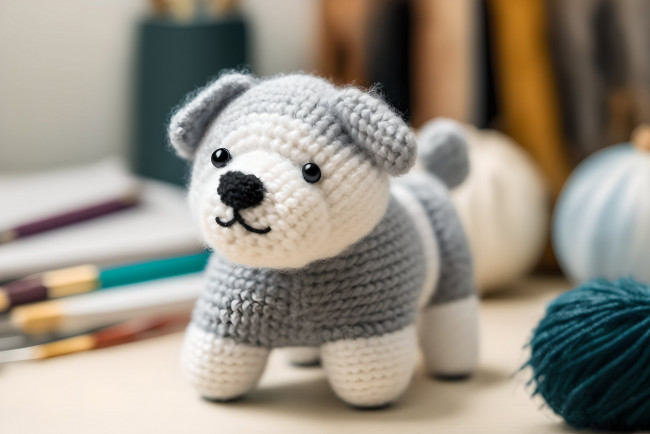 Обои картинки фото разное, ремесла,  поделки,  рукоделие, нейросети, графика, нейроарт, ai, art, нейронные, сети, рисунки, нейро, искусство, вязаная, собака