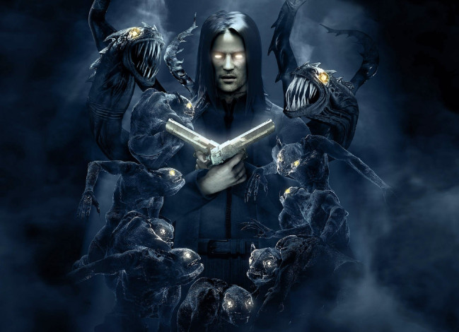 Обои картинки фото видео игры, the darkness, мужчина, пистолеты, демоны