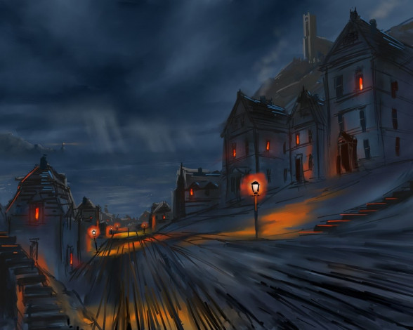 Обои картинки фото рисованные, города
